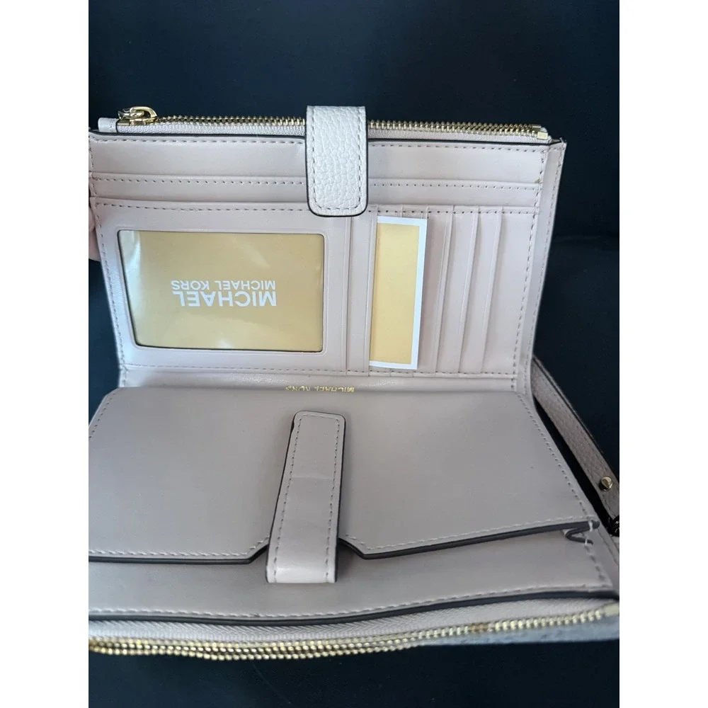 Michael Michael Kors Adele Double Zip Pebble Leather Phone Wristlet Soft Pink